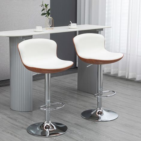 Ensemble de 2 tabourets de bar, réglables en hauteur, structure en métal, assise pivotante, blanc crème (1/5)