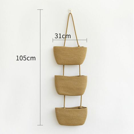 Bolsa de almacenamiento colgante de tres niveles con cuerda de algodón tejida para la habitación del bebé, el baño y el dormitorio.