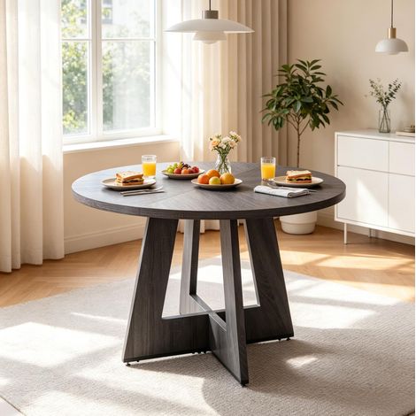 Mesa de comedor redonda 120x120x76 cm de madera y acero negro FloraGrace (1/5)