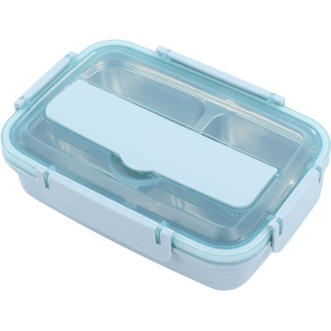 Boîte à lunch à 4 compartiments en acier inoxydable 304, idéale pour l'école et le bureau (bleu). (1/5)