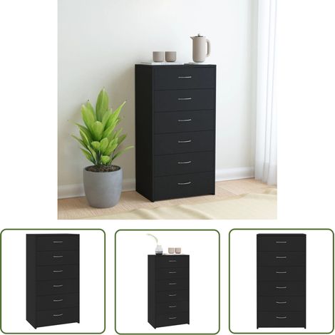 The Living Store Buffet avec 6 tiroirs Noir 50x34x96 cm Bois d'ingénierie - Buffet Noir - Meuble Rangement - Commode Tiroir - Mobilier Salon - Armoire Moderne (1/5)