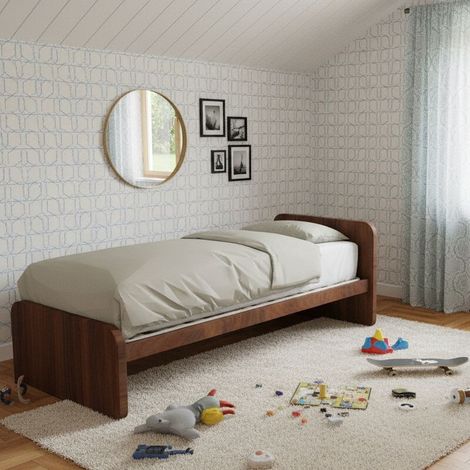 Letto singolo cameretta 80x190 con rete a doghe in acciaio e faggio - Noce canaletto (1/5)