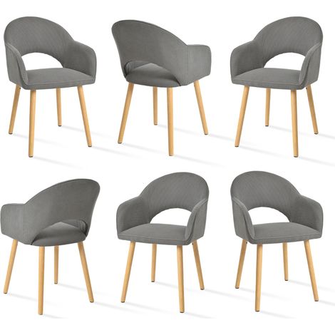Goeurvant Sedie da pranzo comode con schienale a forma di mezzaluna e braccioli ergonomici, Perfetta combinazione di supporto ed eleganza - Set di 6 - Grigio