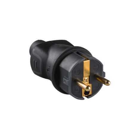 Legrand – Fiche 2P+T 16A caoutchouc noir IP44 – Résistante à l'eau et à la poussière – Pour environnements humides – Prise de courant complète