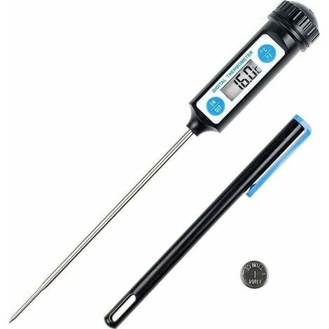 Thermomètre de cuisine Anpro, thermomètre numérique à longue sonde avec écran LCD pour aliments, viande, huile, lait, vin, barbecue et eau chaude - Noir (1/5)