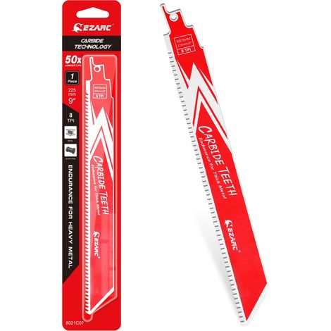 Carbide Blades For Sawzall Reciprocating Saws, R978HM 225mm 8TPI for Cast Iron and Thick Metal, 1PC (1/5)