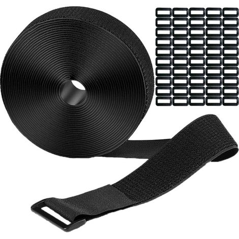 10 m Klettband mit 50 Schlaufen, wiederverschließbare Kabelbinder, beliebig zuschneidbar, Klett-Kabelbinder, Klettstreifen für Zuhause, Büro und Garten (2 cm breit)