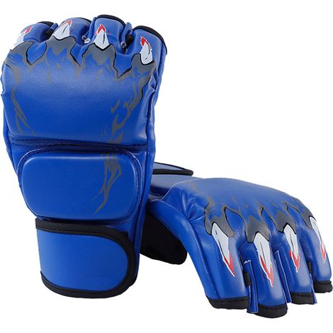 Gants de boxe mi-doigts style Griffe de tigre bleus, bande de poignet ajustable pour hommes et femmes - Idéaux kickboxing et entraînement. (1/5)