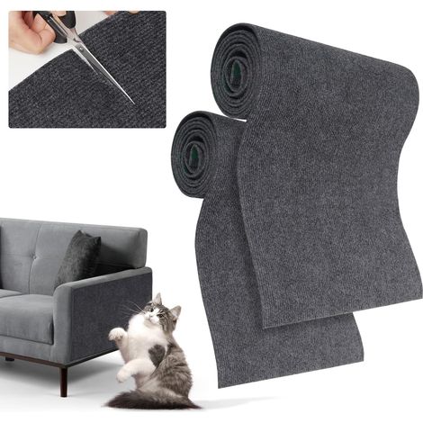 Tapis Griffoir Chat Autocollant, Protection Canapé Chat Anti-Griffe 200x40cm, Tapis Grattoir Self-Adhésif DIY, Kratzmatte pour Protège Les, Griffoir Mural et Canapé (Gris-2 Pièces) (1/5)
