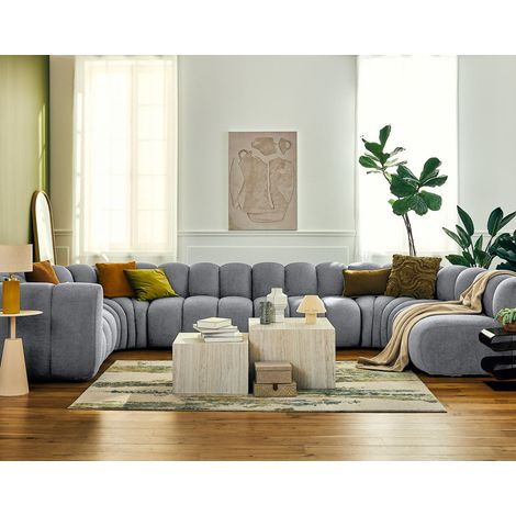 Lisa Design – Canapé modulable panoramique d'angle droit 7 places en tissu texturé – Largeur 402 cm – Profondeur 220 cm – Style contemporain – Fabrication Europe