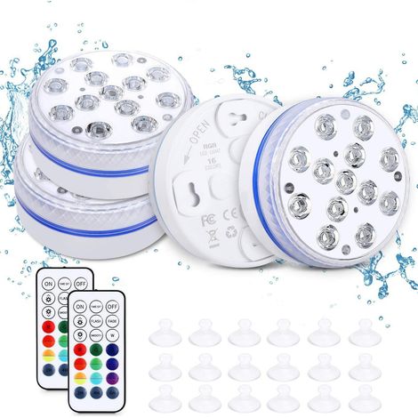 Lampe LED Submersible 13LED 4PCS pour Piscine Étanche 16 Couleurs Télécommande Éclairage Décoratif