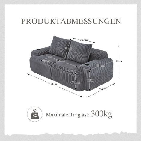 Canapé modulaire velours côtelé 2 personnes emballé sous vide combinable librement porte-gobelet sac rangement latéral salon familial. (1/5)