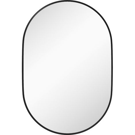 Miroir mural ovale pour salle de bain avec cadre en aluminium, vertical ou horizontal, 60 x 90 cm, noir.