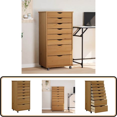 Rollschrank mit Schubladen MOSS Honigbraun Massivholz Kiefer - Schreibtischorganisation - Bürobedarf - Regalsystem - Aufbewahrungsbox - Mobiliar