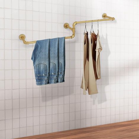 Tringle à vêtements industrielle - 180 cm de long - Montage mural - Tube industriel - Doré - Pour suspendre les vêtements pour la maison, les magasins (1/5)