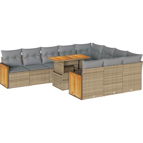 Maison Exclusive - Salon de jardin 11pcs avec coussins beige résine tressée acacia (1/5)