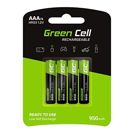 Pilas aaa recargables green cell de 950 mah 12 v paquete de 4 (1/5)