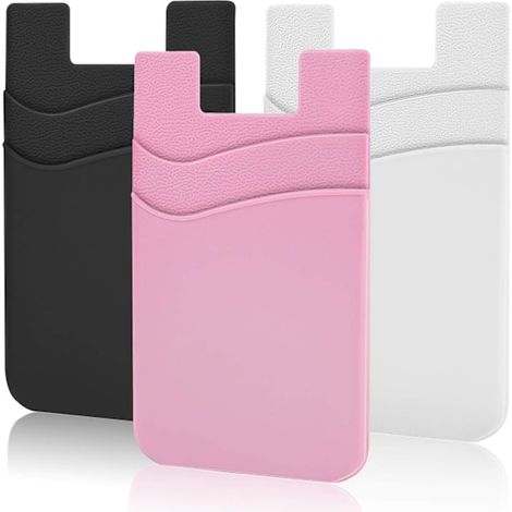 Pochette pour téléphone, porte-cartes autocollant pour l'arrière du téléphone, compatible avec les smartphones (noir, blanc, rose/3 pièces) Multicolore