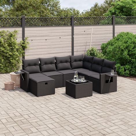 vidaXL Salon de jardin 8 pcs avec coussins noir résine tressée (1/4)