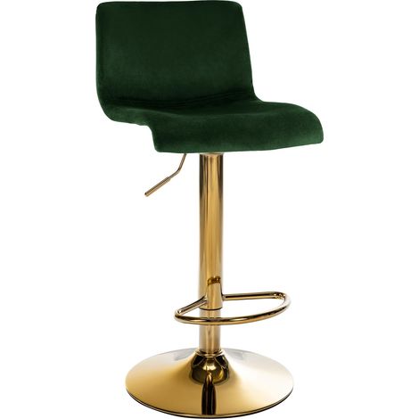 Tabouret de bar x1 en velours vert réglable en hauteur 59-80 cm pivotant 360° piètement métal doré avec dossier et repose-pieds 100006271 (1/5)