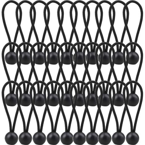 Lot de 30 Boules élastiques Noires très résistantes de 10,2 cm, Sangle d'arrimage résistante aux intempéries, 4 mm d'épaisseur – pour Camping, tentes, Cargaison, Maintien de Fils et tuyaux (1/5)