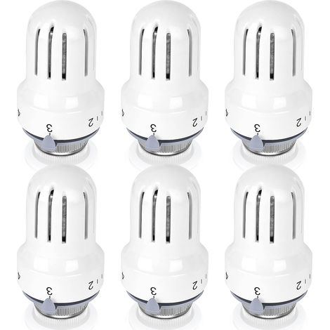 Lot de 6 têtes thermostatiques M30 x 1,5 pour radiateur, thermostat réglable, blanc (1/5)