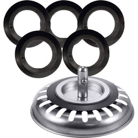 5 joints d'étanchéité pour bonde d'évier, diamètre extérieur 54 mm, en PVC souple noir, plat, compatible filtres 78 à 83 mm (1/5)