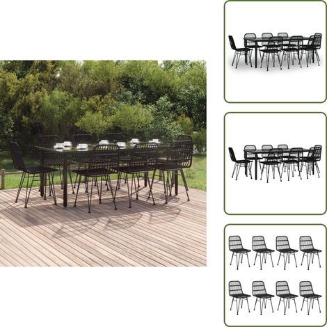 The Living Store Ensemble à manger de jardin 9 pcs Noir Résine tressée - Salle à manger de jardin (1/5)
