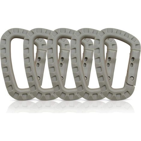 Set mit 5 Karabinern, Kunststoffkarabiner, taktische Karabiner, Militärkarabiner, hochwertige Hartplastikkarabiner, robust, multifunktional, D-Form