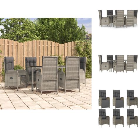 Gartenmöbel-Sets - Living 7-tlg. Garten-Essgruppe mit Kissen Grau Poly Rattan (1/5)