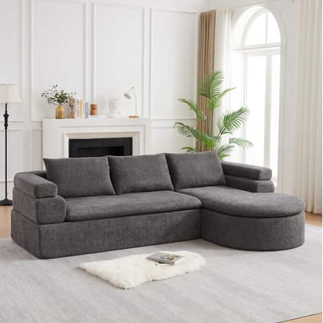 Divano angolare a L con chaise longue, 3 posti, ciniglia antracite, 260 x 170 x 65 cm DESVIAE (1/5)