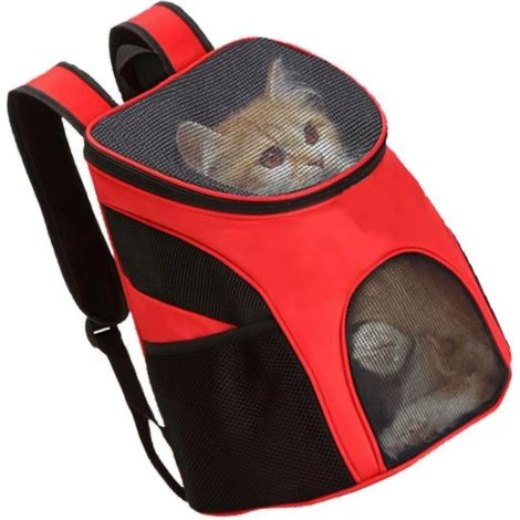 Sac à dos respirant pour chat, pliable et antichoc, avec poignée de transport, taille S (30 x 25 x 35 cm), rouge. (1/3)