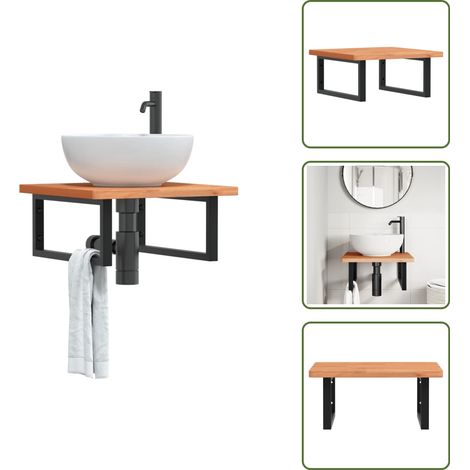 Estantería de madera - vidaXL Estante de lavabo de pared de acero y madera maciza de haya - Estantería de baño con madera