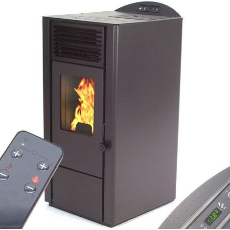 Pelletofen 9,5kW Pelletkamin Pelletheizung Kaminofen A+ Holzofen Glastür 56300 (1/5)