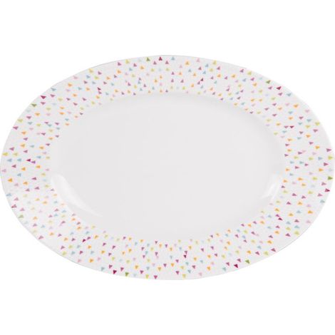 1 plat ovale porcelaine, 35 cm x 24 cm, blanc décoré, vaisselle résistante micro-ondes et lave-vaisselle, usage quotidien et repas festifs