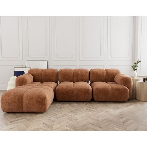 Lisa Design – Canapé modulable d'angle réversible 4 places – Velours texturé – Design bubble contemporain – Charge max 120kg – Montage rapide 15min (1/5)