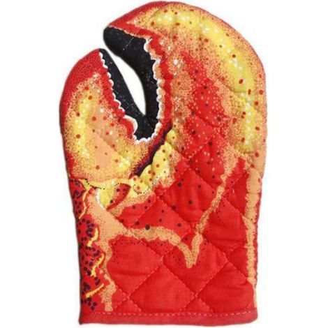 2pcs Gants de four double couche - Résistance 250°C antidérapant - Cuisson barbecue pâtisserie - Motif crabe requin argent (1/5)
