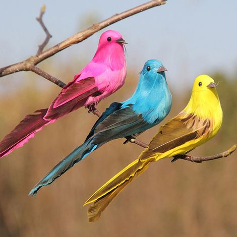 12 Stück L005 Künstliche Schaumstoff-Vogelornamente mit lebensechten Federn zum Selbermachen für Hochzeiten, Heimdekoration, Gartenpartys (1/5)