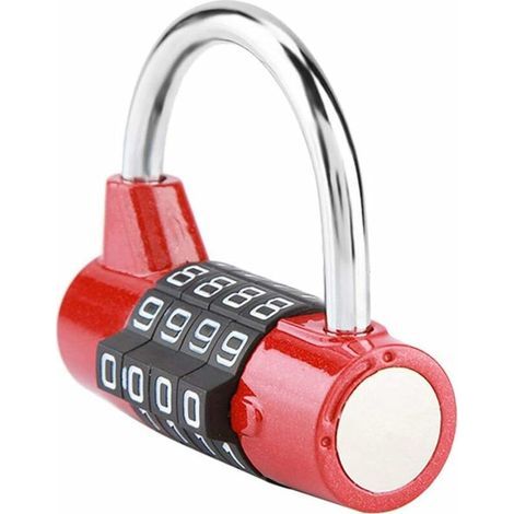 Candado de combinación de 4 dígitos, código exterior de 4 dígitos, candado de combinación para maleta/taquilla/seguridad de gimnasio (rojo) (1/5)