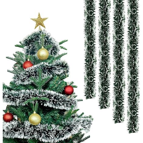 Weihnachtsgirlande Lametta Grün/Weiß 4er Set 2M für Innen & Außen