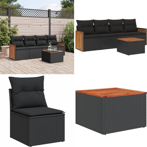 Salon de jardin 5 pcs avec coussins noir résine tressée - Ensemble Salon De Jardin - Meuble De Jardin - Mobilier Extérieur - Salon De Jardin Pliable - Set Salon De Jardin - Home & Living (1/5)