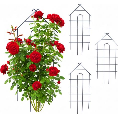 Relaxdays Rankgitter, 4er Set, HxB: 81 x 34 cm, Metall, Rankhilfe für Kletterpflanzen, Garten, Rosenrankhilfe, schwarz