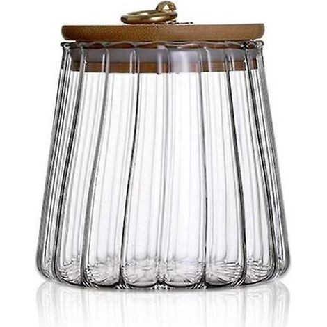 Bocal de conservation en verre transparent de 650 ml (22 oz) avec couvercle hermétique en bois d'acacia. Idéal pour conserver le café en grains et le thé en vrac. (1/5)