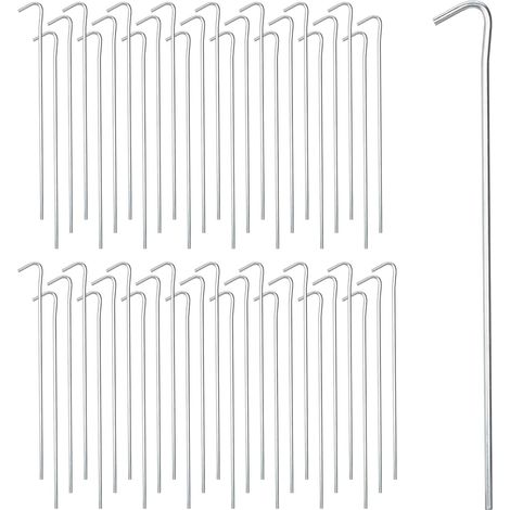 Sardines, Lot de 100, piquets de Fixation pour tentes, Camping, sols Mous & Moyens, Acier, 22 cm, argenté (1/5)