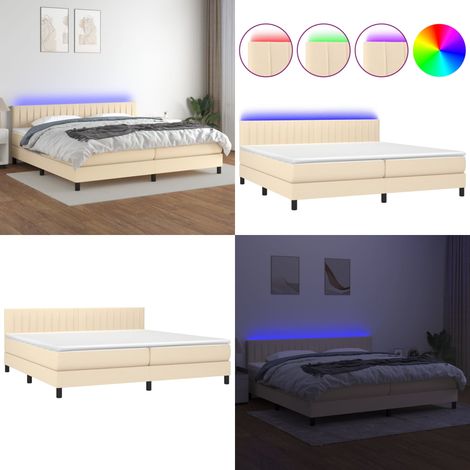 Sommier à lattes de lit et matelas et LED Crème 200x200cm Tissu - Sommier Tapissier - Lit Plateforme - Lit Avec Led - Matelas À Ressorts Ensachés - Têtière Ajustable - Home & Living (1/5)