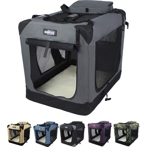 Cage Pliante Souple pour Chien à 3 Portes, Niche intérieure et extérieure, Plusieurs Tailles et Couleurs Disponibles (91,4 x 61 x 71,1 cm (L x l x H), Gris) (1/5)