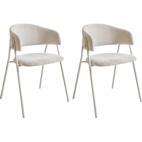 Conjunto de 2 sillas de comedor decorativas tapizadas con reposabrazos diseño moderno base de metal beige claro Alanson