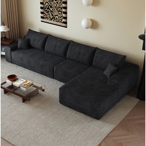 Sofá de esquina 340 cm con chaise longue en L, asiento profundo, sin montaje, negro OKMYHOME (1/5)