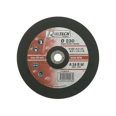 Ribitech - Disque Abrasif Ø230 Tronçonner Ebarber Acier 230X6,4X22,2 (1/2)