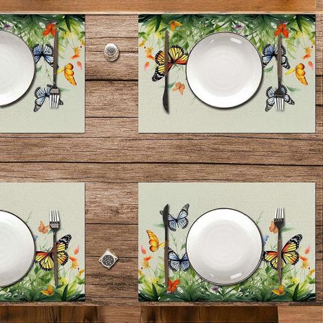 Set de 4 sets de table en vinyle PVC tissé, lavables et résistants à la chaleur, 29,7 x 44,5 cm, motif floral. (1/4)